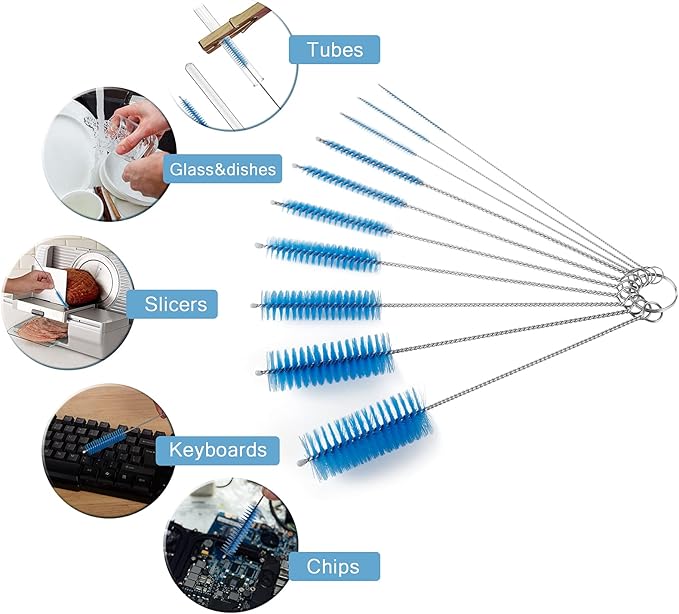 CiaraQ Bottle Cleaning Brushes, 8 Inch Nylon Tube Brush Set, Cleaner for Narrow Neck Bottles Cups with Hook, Set of 10pcs. - Image 2