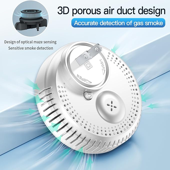 4-in-1 Ring Plug in Smoke & Carbon Monoxide Detectors Combination Built-in 1000mAh Backup Battery Plug&Play&Audible 85dB Smoke CO Temp Humidity Senor for Home Hotel Travel (White, 2 Pack) - Image 8