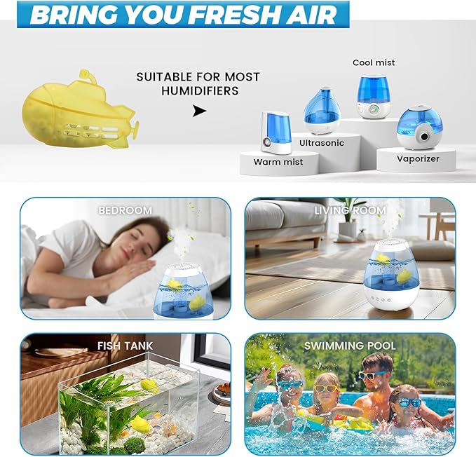 puxyblue   9-Pack Humidifier Tank Cleaner Yellow Small Submarine Fit for Most Humidifiers and Fish Tanks, Purifies Water, Prevents Hard Water Build Up, Eliminates White Dust - Image 6