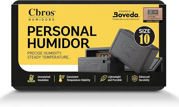 Cbros humidor 69% Two- Way Humidity Control Box Powered by Boveda, Moisture Absorber, Maintain Freshness and Consistent Temperature Size (Size 10) by Unknown
