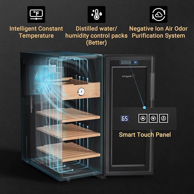 KingChii 33L Electric Cigar Humidors with Temperature Control System, Cigar Cabinet with Spanish Cedar Wood Shelves & Hygrometer, Father's Day Gifts for Men (4 Layers 250 Capacity) - Image 3