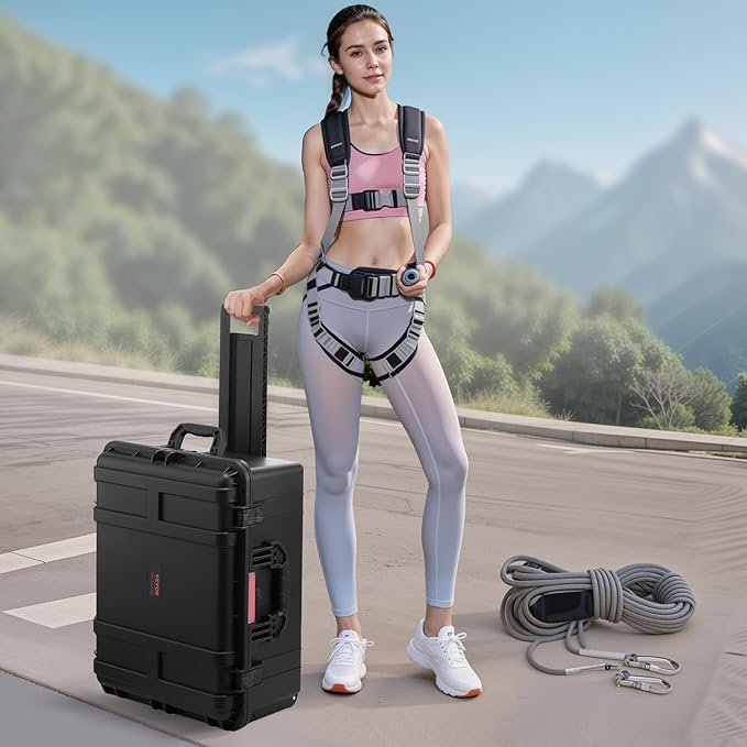 VEVOR Weatherproof Hard Case, Heavy Duty Protective Dry Box Case with Pre-Cut Foam, Wheel Retractable Pull Handles for Travel, Hunt, Military, Tactical, IP67 Waterproof Case for Camera(24.8*19.7*12.5) - Image 8