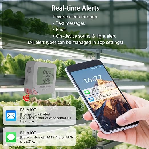 Remote WiFi Temperature & Humidity Sensor, No Subscription 24/7 Remote Temp Monitor with Email, Text Alerts, Sound & Light Alarm, Idea for RV, Pet, Greenhouse, Farm, Freezer, Server Room - Image 4