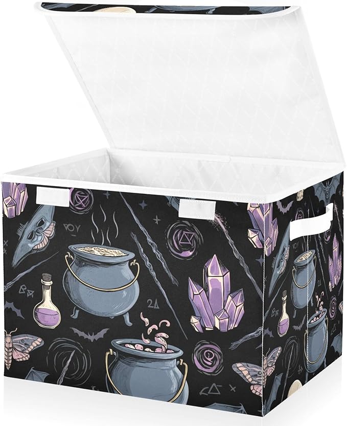 xigua Magical and Witchcraft Storage Bins with Lids and Carrying Handle,Foldable Storage Boxes Organizer Containers Baskets Cube with Cover for Home Bedroom Closet Office Nursery - Image 2