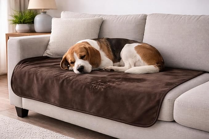 Premium Deluxe ! 100% TOP Waterproof Blanket Guarantees to Keep Your Bed Dry! Crinkle-Free Ultra-Soft Fleece Furniture Protector for People Kids Pets. EZ Wash/Dry Brown/Beige Reversible 80x60 - Image 5
