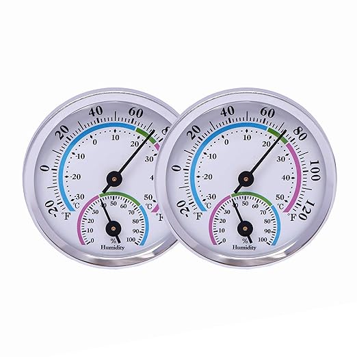 Mini Indoor Thermometer Hygrometer Analog 2 in 1 Temperature Humidity Monitor Gauge for Home, Room, Outdoor, Offices, Display Mechanical (No Battery Needed) (Silver-2 Pack, Silver-2 Pack) by LayscoPro