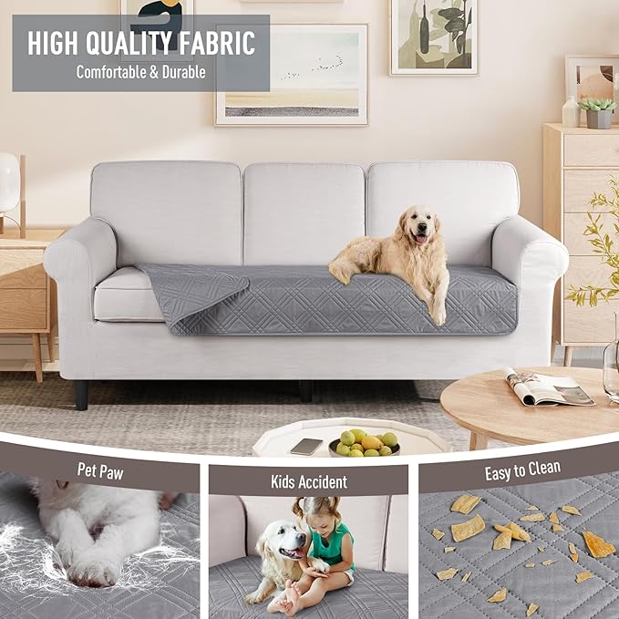 TAOCOCO 100% Waterproof Reversible Couch Cushion Cover for Dogs & Pets - Chaise & Sectional Sofa U Shape Couch Furniture Protector - Light Gray - Image 4