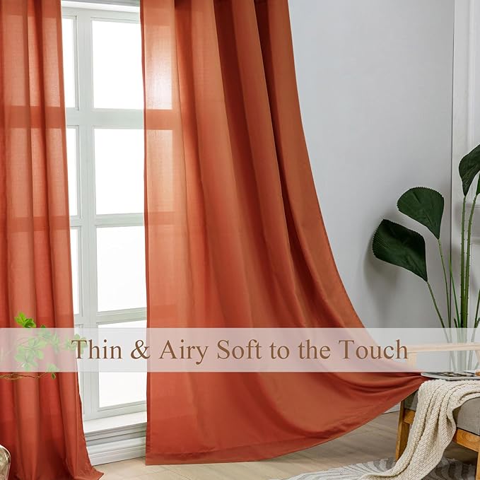 L.Z.E Burnt Orange Light Filtering Curtains for Living Room Doorway Divider, Privacy Non-See-Through Curtains 108 Inches Long 2 Panels Set, Extra Long Window Panels Grommet Top (55" W x 108" L) - Image 2