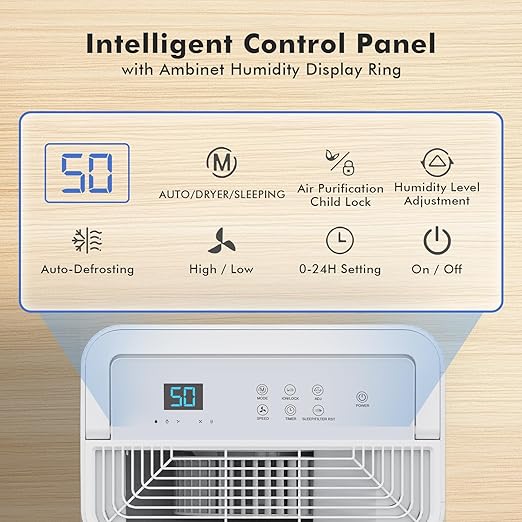 NEWBULIG 80Pints Dehumidifier with Drain Hose, 5,500 Sq.Ft Dehumidifier for Basement, 1.32 Gallon Tank, Low 42dB, Smart Humidity Ring, Ideal Whole House Humidity Remover for Home, Bedroom & Bathroom - Image 3