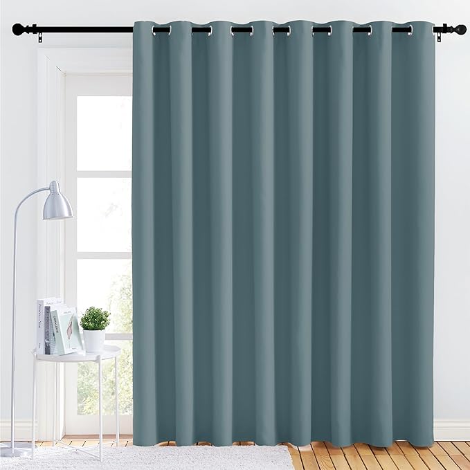 NICETOWN Bedroom Blackout Curtain Panel - (120 inches by 90 inch, Greyish Blue, 1 PC) Energy Saving Thermal Insulated Grommet Blackout Drapery for Patio, Room Divider Curtain by NICETOWN