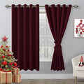 Hiasan Blackout Curtains for Bedroom, 60 x 63 Inches Length - Thermal Insulated & Light Blocking Window Curtains for Living Room Christmas Decor, 2 Drape Panels Sewn with Tiebacks, Burgundy by Hiasan