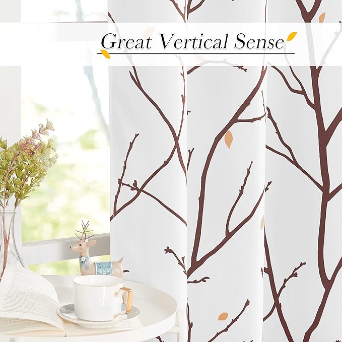 NICETOWN Room Darkening Curtains Branch Pattern for Bedroom, Grommet Top Plant Blackout Window Treatments with Petals Casual & Natural Style for Living Room, Tan, W52 x L84, 1 Pair - Image 6
