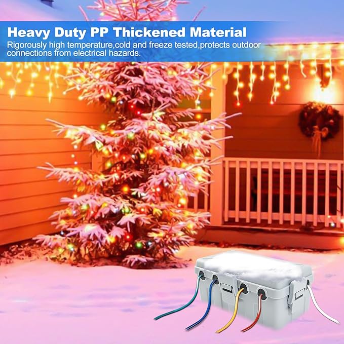 Hrensaw Medium Outdoor Electrical Box(10.6x5.5x4.5inch),Weatherproof Connection Box w/6 Cable Entry,IP54 Waterproof Extension Cord Cover Protect Power Strip,Timer,Plug,Holiday Lights,Grey - Image 6