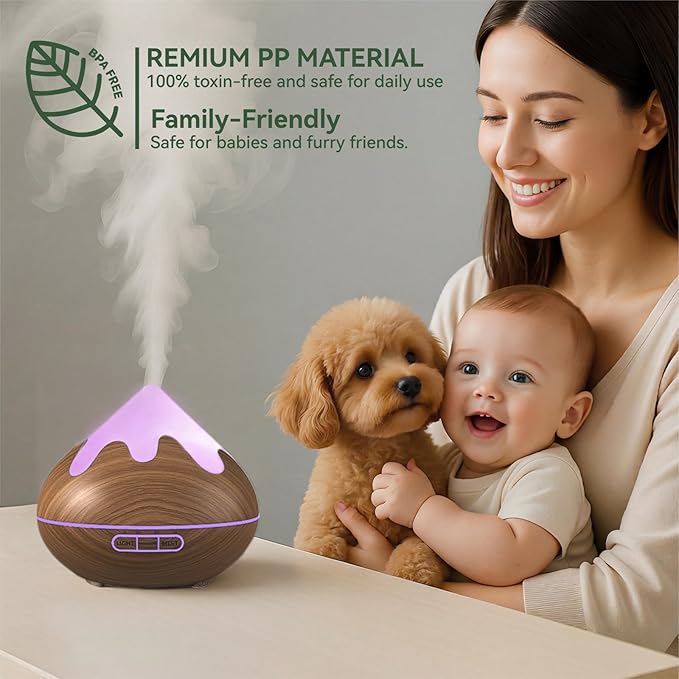 500ML Essential Oil Diffuser, Ultrasonic Aromatherapy Diffuser with Remote Control, Air Diffusers for Home Office Room, Fragrance Aroma Diffuser with 7 Color LED & 2 Mist Mode, Mocha Brown - Image 8