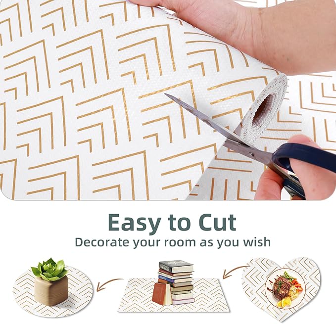Shelf Liner for Kitchen Cabinets 11.8 x 236.2IN Non Adhesive Drawer Liner Non-Slip Thickened Shelf Liner Paper Strong Easy to Clean for Tool Box Refrigerator with Knife and Tape Measure, Gold Arrow - Image 4