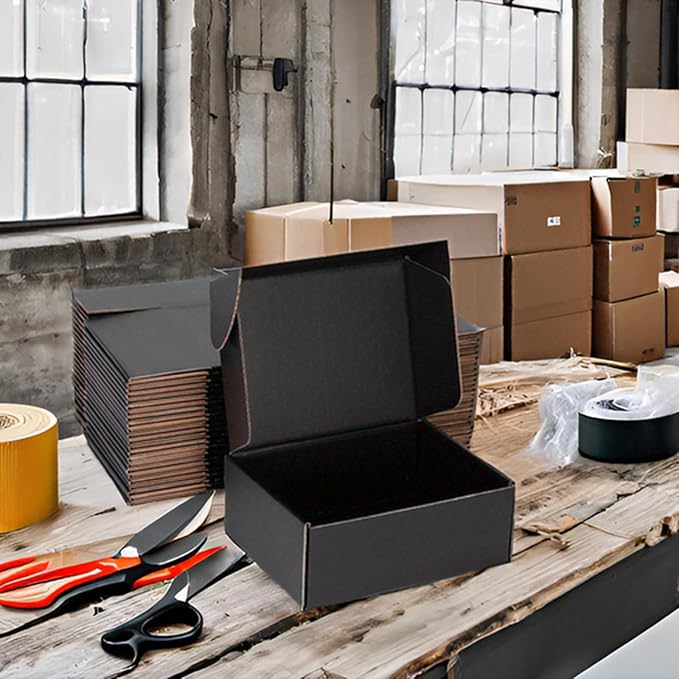 Small Shipping Boxes 9x6x4 Inch (25 Pack) - Sturdy Black Corrugated Cardboard Boxes for Small Business, Ecommerce, Mailing & Packaging | Recyclable Gift & Storage Boxes - Image 5