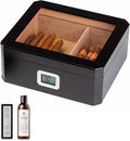 Woodronic Cigar Humidor for 50 Counts with Digital Hygrometer, Crystal Gel Humidifier & Humidor Solution, Spanish Cedar Lined and Divider, Desktop Cigar Box Gift for Men by Woodronic