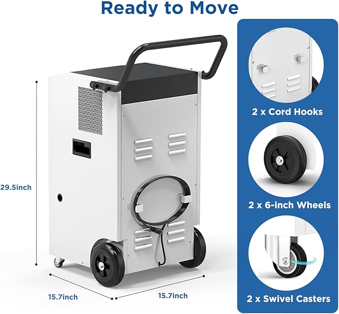 170 Pints Commercial Dehumidifier with Pump and Drain Hose for Basements and Large Spaces up to 7,500 Sq Ft - Image 5