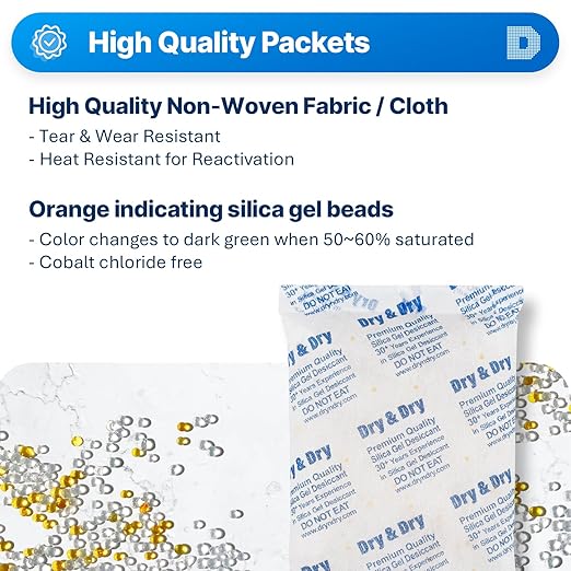 Dry & Dry 500 Gram [120 Packs] Orange Indicating(Orange to Dark Green) Mixed Silica Gel Packets - Food Safe Rechargeable Silica Packets Desiccants Silica Gel Packs Silica Gel Packets - Image 2