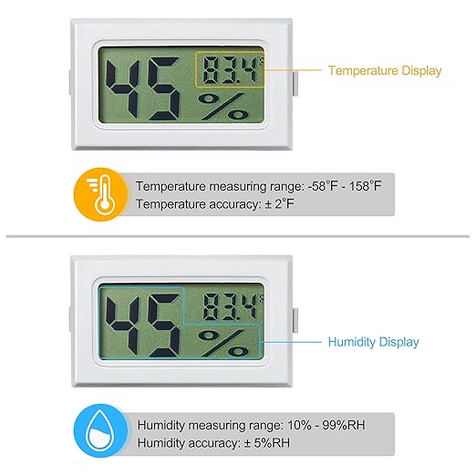 Weewooday Mini Digital Temperature Humidity Meters Gauge with Probe Gauge LCD Fahrenheit Display Thermometer Hygrometer for Incubator Reptile Plant Greenhouse Chicken Coop Garden(White, 3 Pieces) - Image 3