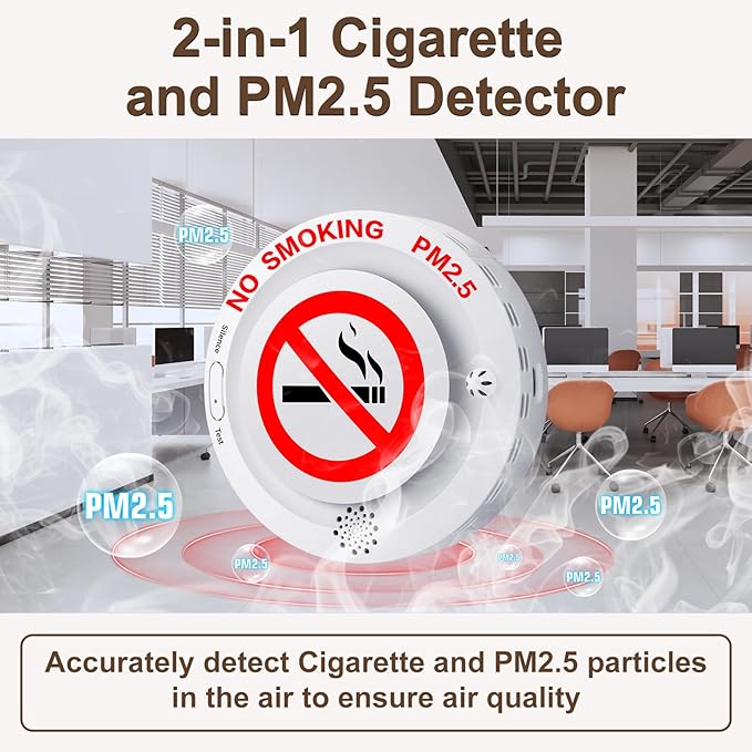 2in1 Cigarette Detector with Remote Control, No-Smoking and PM2.5 Alarm with Voice Reminder, Tobacco Control Guard Environmental Monitor for Office Public Spaces Smart Air Quality Surveillance System - Image 2