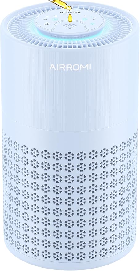 AIRROMI Air Purifier for Bedroom with HEPA 3-in-1 Filter, Pet Air Purifier for Home Cat Pee Smell, Covers Upto 990 Ft², Quiet 360° intake Air Cleaner for pet hair,allergies,Dust,Smoke A2001 Blue by AIRROMI