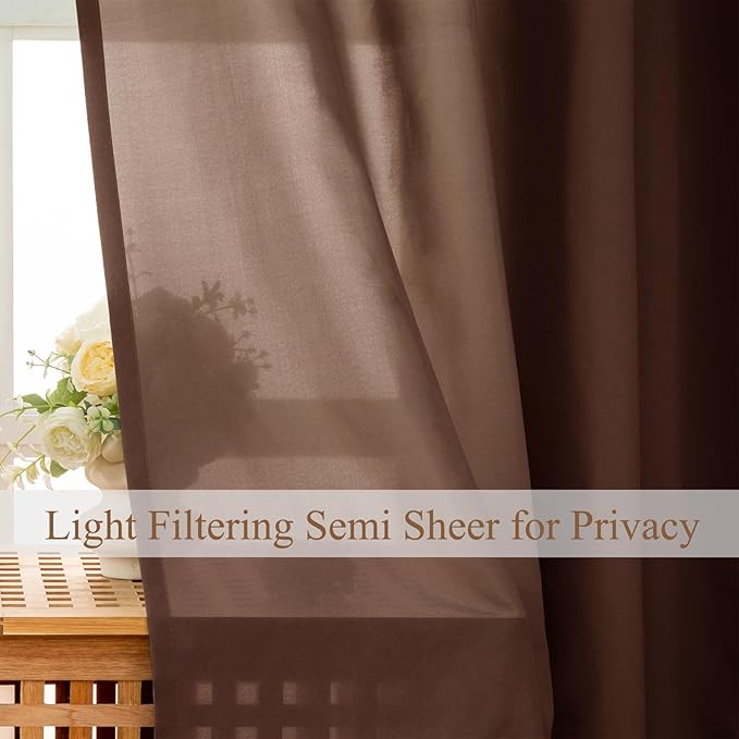 L.Z.E Brown Light Filtering Curtains for Living Room Bedroom Doorway Divider, Privacy Non-See-Through Curtains 108 Inches Long 2 Panels Set, Extra Long Window Panels Grommet Top (55" W x 108" L) - Image 3