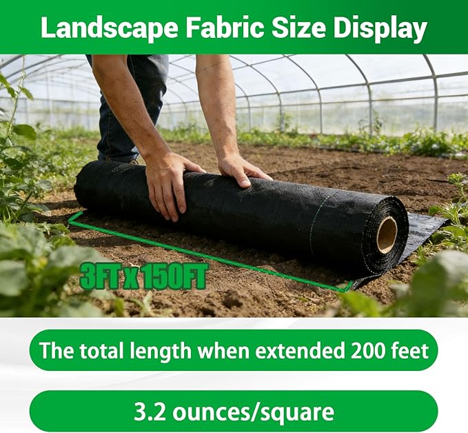 Weed Barrier Fabric Planting Cover - 3 x 150 FT Heavy Duty Landscape Fabric Ground Cover Block for Outdoor Planting - Image 3