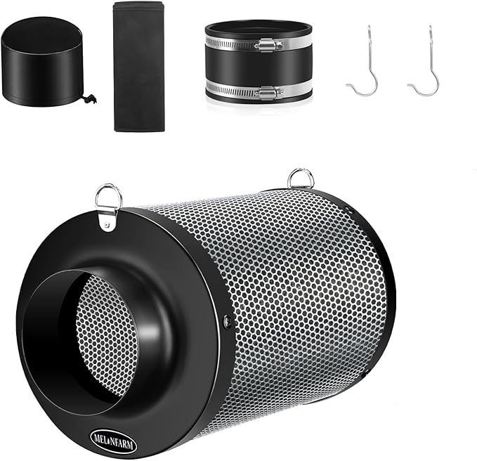 MELONFARM Air Filtration Kit 4", Built-in 14cm Fan Low Nois Carbon Filter with 12-Speed Controller, 8' Ducting & 6" Vent Cover, Cooling & Ventilation System for Grow Tents, Indoor Gardening 4" x 11" by MELONFARM