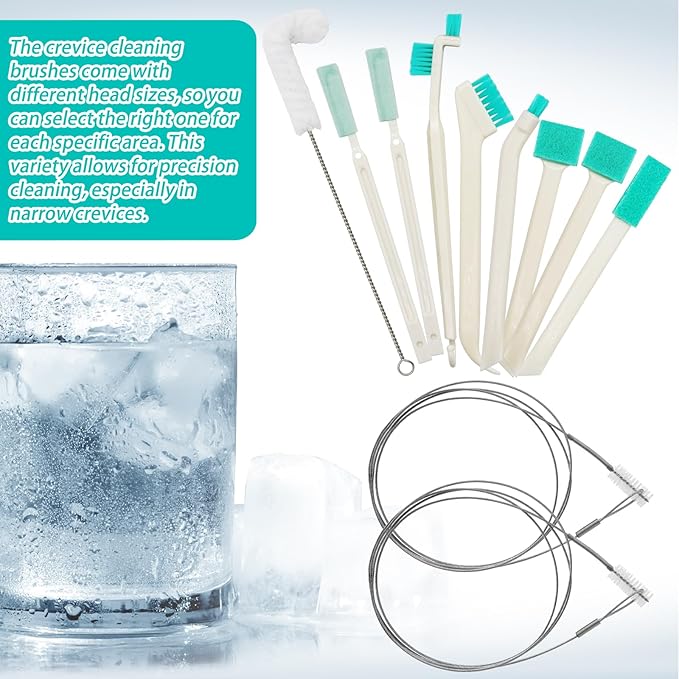 10 Pcs Ice Machine Cleaning Brush Kit, Ice Maker Cleaner Tools Set-2 Extra Long Pipe Drain Cleaners Brush, 9 Small Crevice Cleaning Brushes for Cleaning Ice Machine Crevice in Tight Spaces - Image 7