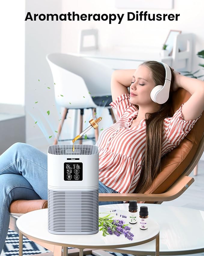 VEWIOR Air Purifiers for Home, Air Purifiers for Large Room up to 1200 sq.ft, H13 True HEPA Air Filter with Fragrance Sponge 6 Timers Quiet Air Cleaner for Pet Dander Wildfire - Image 4