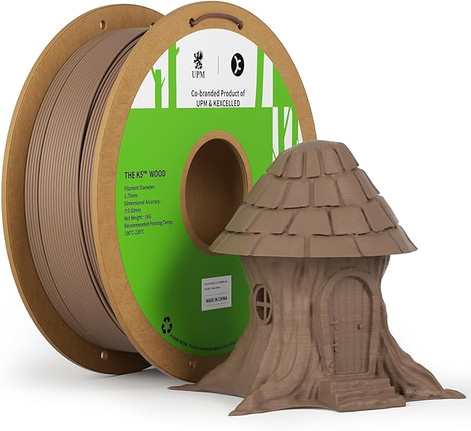 kexcelled Wood PLA Filament 1.75 mm, Real Wood PLA 3D Printer Filament, Real Natural Wood Fiber, Dimensional Accuracy +/- 0.03 mm, 1 kg Spool (2.2 lbs), Cedar Brown by kexcelled