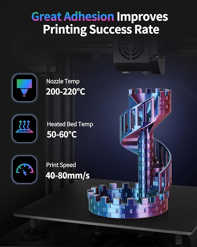 LANDU Silk Tri-Color PLA Filament 1.75mm 1Kg,Triple Color Silk PLA Filament, Silk Rainbow PLA Filament,Neatly Wound 3D Printer Filament,3 in 1 Multi Color Filament +/-0.02mm, Silk Rose Blue Green - Image 4