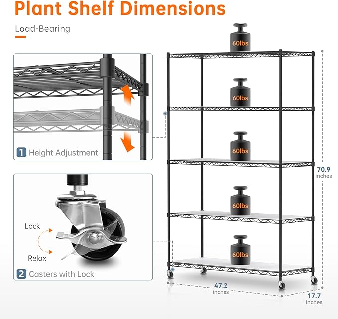 Bstrip Plant Stand with Grow Lights, 5 Tier Large 47.2x17.8x71IN Plant Shelf Indoor with 3FT T5 144w Grow Light, 3 Mode Full Spectrum LED Plant Light with Timer for Indoor Plants, Spring Seed Starting - Image 3