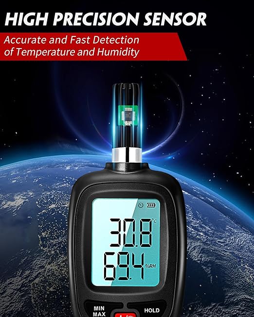 WT83 Temperature Humidity Meter, High Precision Thermometer Hygrometer with Ambient Dew Point Wet Bulb Temperature Indoor Outdoor, Max/Min Data Hold, 1000 Sets Data Log, Batteries Included - Image 3
