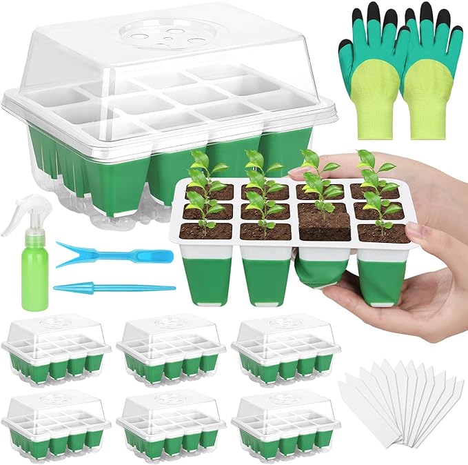 Mckanti 6 Pack Silicone Seed Starter Tray, Reusable Seed Starter Kit with Humidity Adjustable Dome, Lid and Tools for Indoor Seed Germination by Mckanti