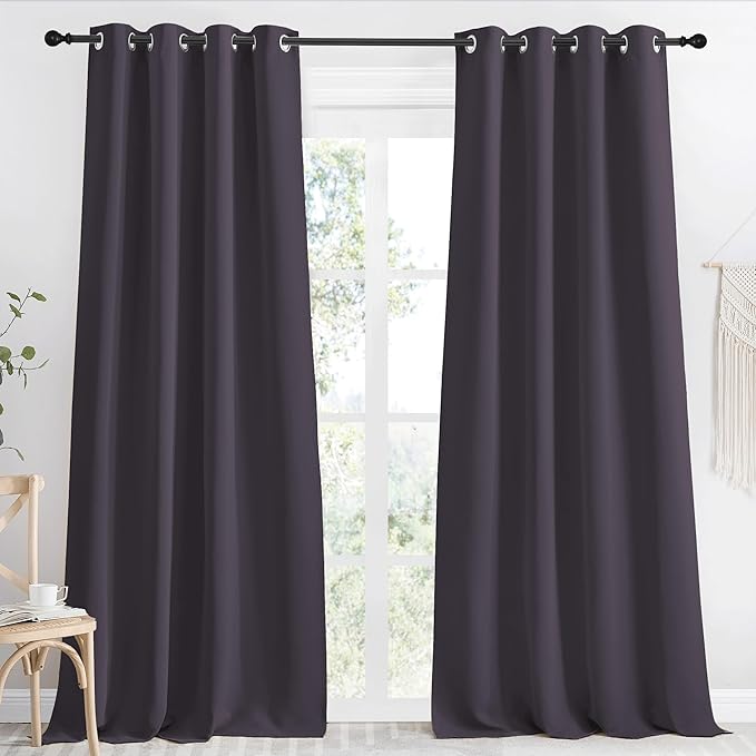 NICETOWN Kitchen Blackout Window Curtain Panel, Greyish Purple, 1 Panel, 55 by 90 inches Long, Home Fashion Thermal Insulated Solid Grommet Room Darkening Drape for Apartment by NICETOWN