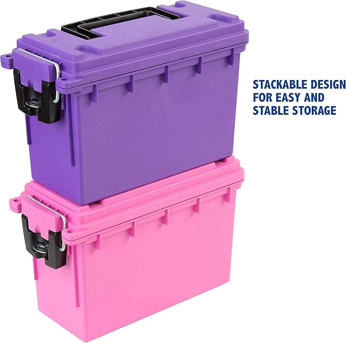 Sheffield 12632 Ammo Storage Box, Stackable .30 Cal Field Boxes, Water and Dust Resistant, Lockable Storage Box with Handle, Secures Hunting Gear, Supplies, and Bullets, Made in USA, Purple, 1-Pack - Image 6