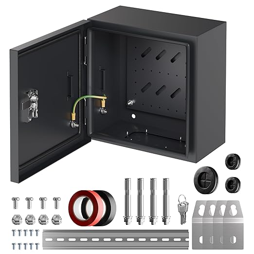 Joinfworld Outdoor Electrical Box 9.8" x 9.8" x 5.9" Weatherproof Electrical Junction Enclosure with Lock Din Rail Cable Gland by Joinfworld