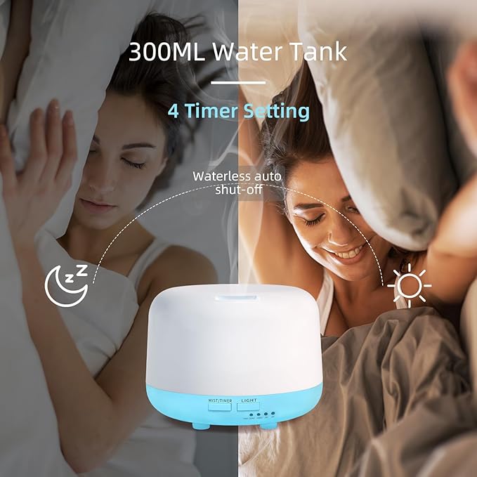 300ML Essential Oil Diffuser with Remote Control, 7 LED Color Changing Light, 8 Hour Cool Mist Fragrance Air Humidifier - Image 6