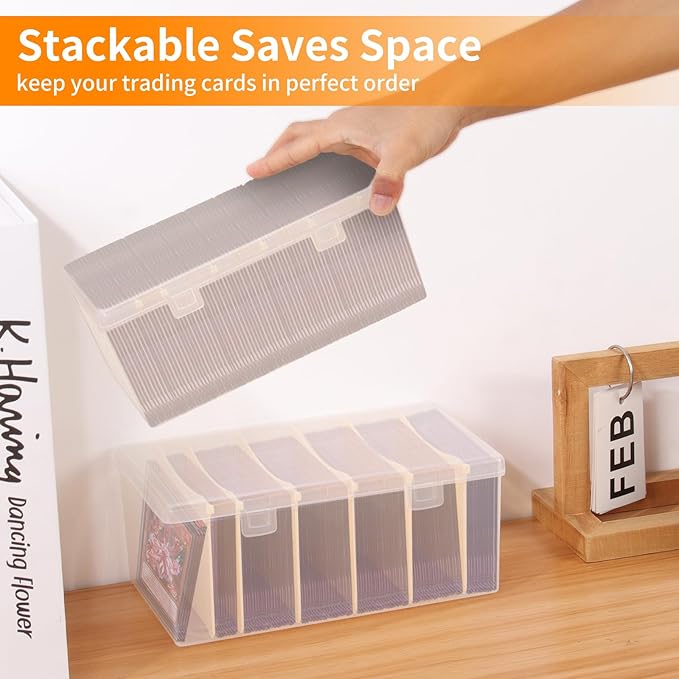 Trading Card Storage Box with 6 Dividers,Toploads Storage Box Plastic Baseball Card Storage Box for 500+ Sports Cards 100+ Top Loads for MTG Magic TCG Yugioh Playing Card Case Holder (1 Pack) - Image 5