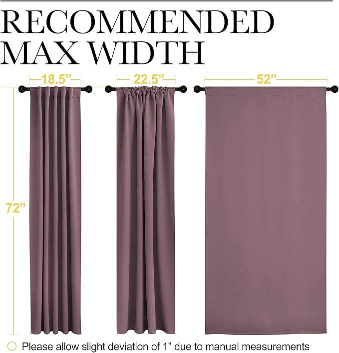 NICETOWN Bedroom Blackout Draperies and Window Treatment- (Dry Rose Color) 52 Width X 72 Length, 2 Panels Set, Solid Blackout Curtain Panels - Image 7