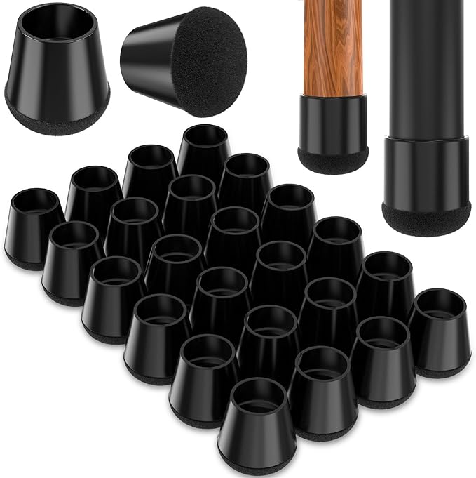 Chair Leg Floor Protectors Medium 24Pcs,Silicone Chair Leg Protectors for Hardwood Floors/Tiles,360°Wrapped Felt Bottom to Prevent Scratch and Reduce Noise, Round Black by YTEACIUL