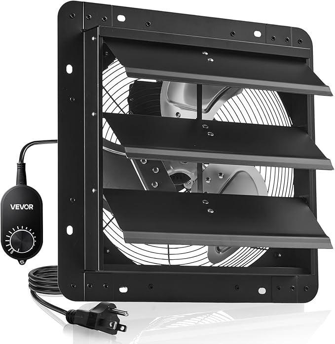 VEVOR 14'' Exhaust Fan, Wall Mounted Attic Fan with Variable Speed controller, 1400 CFM, Automatic Shutter, Ventilation and Cooling, Black by VEVOR