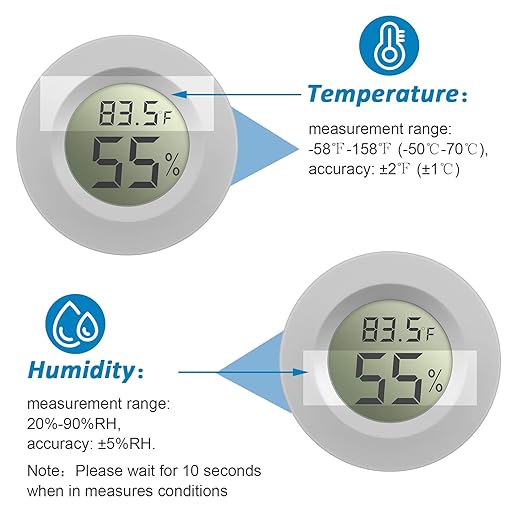 Weewooday 8 Pcs Mini Hygrometer Thermometer Round Digital Humidity Gauge Monitor Electronic Humidity Temperature Meter LCD Display Indoor Outdoor Hygrometer Thermometer for Home Kitchen (White) - Image 4