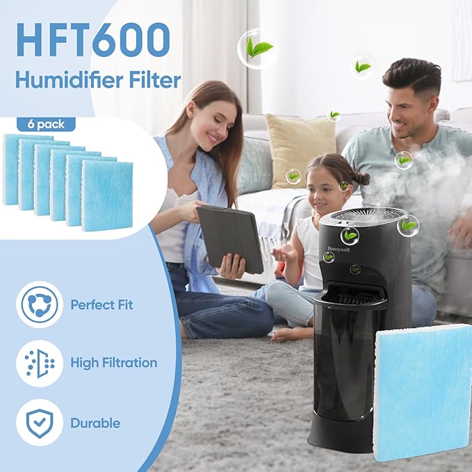 HFT600 6 Pack Humidifier Wicking Filter T Replcement Compatible with Honeywell HEV615 HEV620 Humidifier, Compared to Part HFT600T HFT600PDQ Wicking Filter, Blue - Image 5