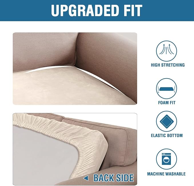 H.VERSAILTEX Velvet Stretch Individual Couch Cushion Cover Plush Cushion Slipcover for Loveseat Sofa Cushion Furniture Protector Seat Cushion Sofa Cover (1 Piece Sofa Cushion Cover, Cream) - Image 6