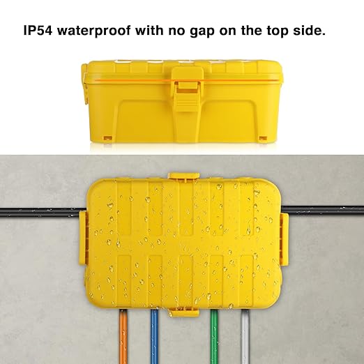Flemoon Large Outdoor Electrical Box (12.5 x 8.5 x 5 inch), IP54 Waterproof Extension Cord Cover Weatherproof, Protect Outlet, Plug, Socket, Timer, Power Strip, Holiday Light Decoration, Yellow - Image 7