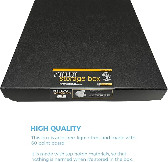 Lineco Clamshell Folio Storage Box, 16.5" x 20.5" x 1.75" Prints, Metal Edge Archival Boxboard, Color: Black - Image 3
