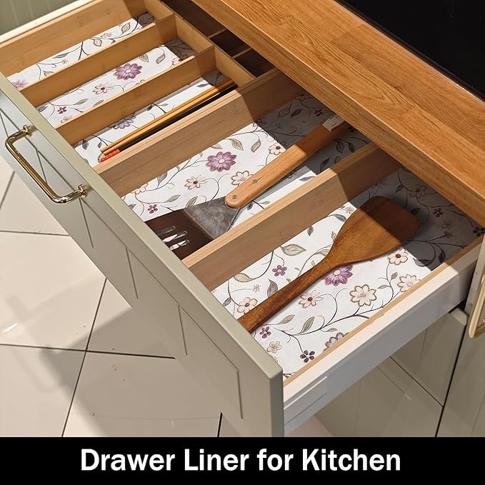 Floral Non-Slip Shelf Liner, 16IN x 10FT Non-Adhesive and Strong Non-Slip Floral Shelf Cabinet Drawer Liners for Kitchen, Waterproof Cupboard Liners,Easy to Clean - Image 3